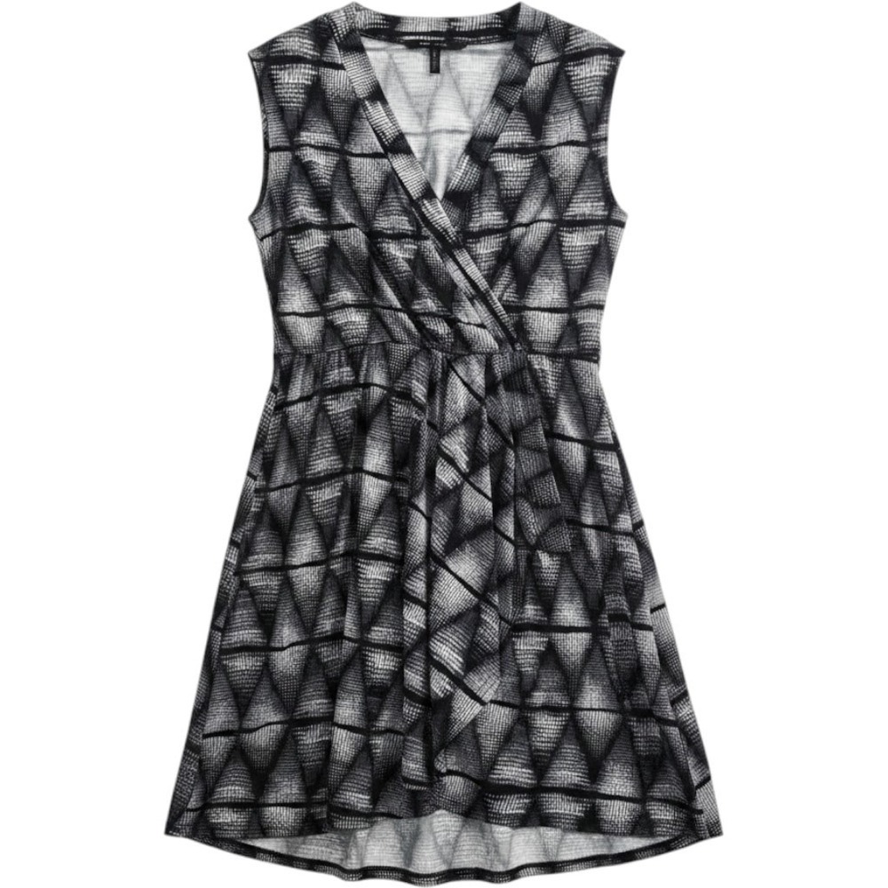 BCBGMAXAZRIA Faux Wrap Dress High Low Geometric Triangle Print Black White M